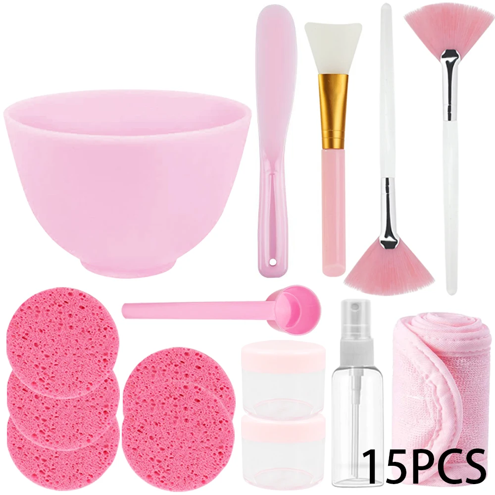 15 STKS Gezicht Huidverzorging Set Gezichtsmasker Mengkom Gereedschap Siliconen DIY Modder Klei Gezichtsmasker Met Make-up Kwasten Spons Beauty Tools