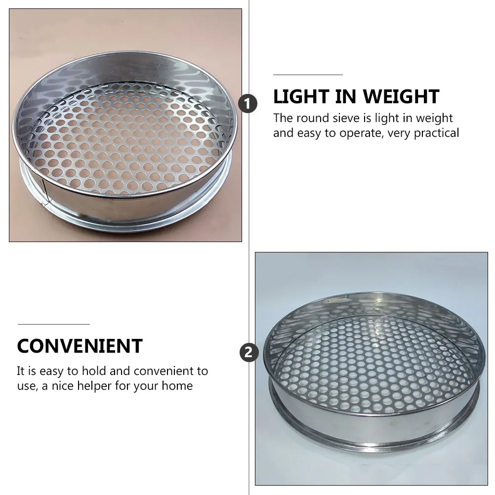 

Round Hole Sieve Stainless Steel Garden Sifter Metal Soil Filter Household Multi-function Tool for Soil Sieving Grain