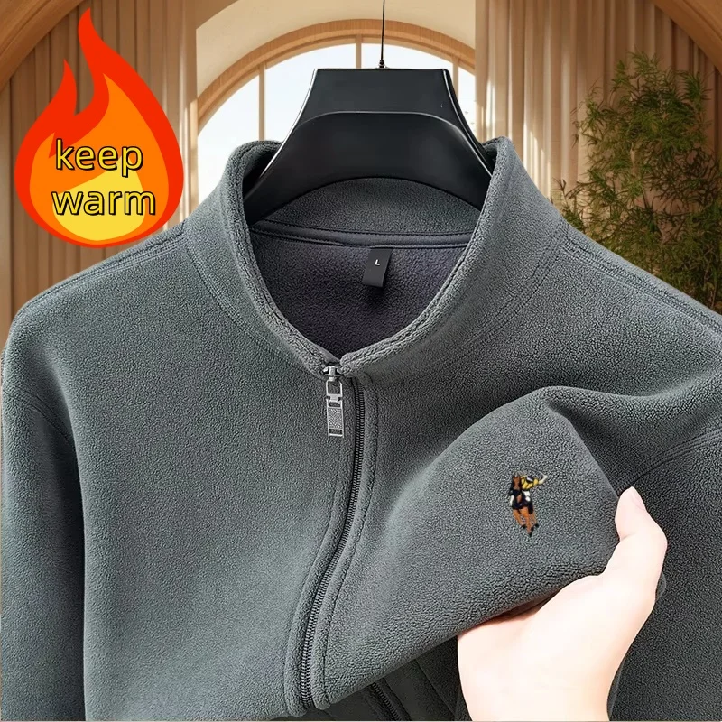 

Luxury fashionable autumn and winter new velvet warm zipper cardigan high-end men's exquisite pony embroidery comfortable jacket