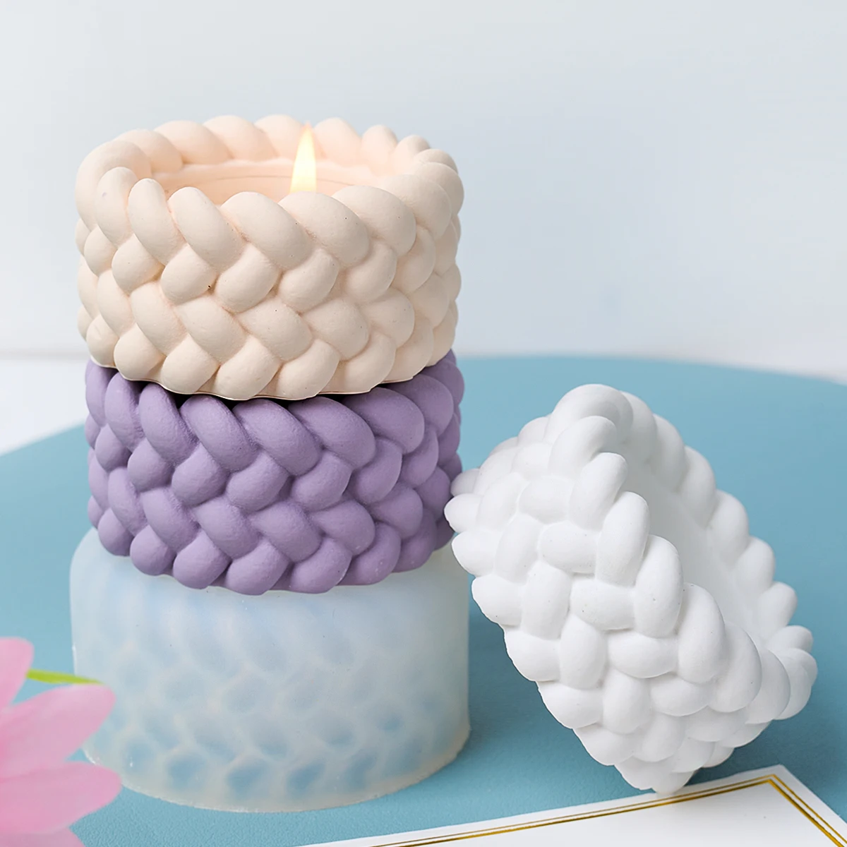 Weaving Shape Candle Jar Silicone Mold DIY Succulent Flowerpot Craft Making Plaster Resin Storage Box Casting Molds Home Decor