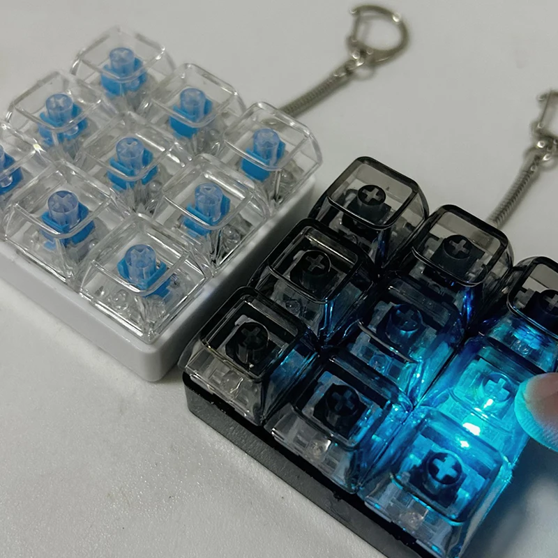 New DIY Keyboard Fidget Keychain Keys Button Relief Stress Clicker Toy Keycap 9Keys Emit Light Finger Keyboard Cap Adult