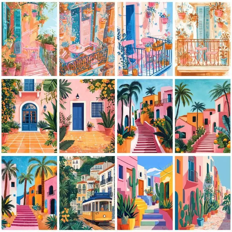 

CHENISTORY Paint By Number Cartoon House Landscape For Adults DIY Frame Picture By Numbers Acrylic Paint On Canvas Home Decor