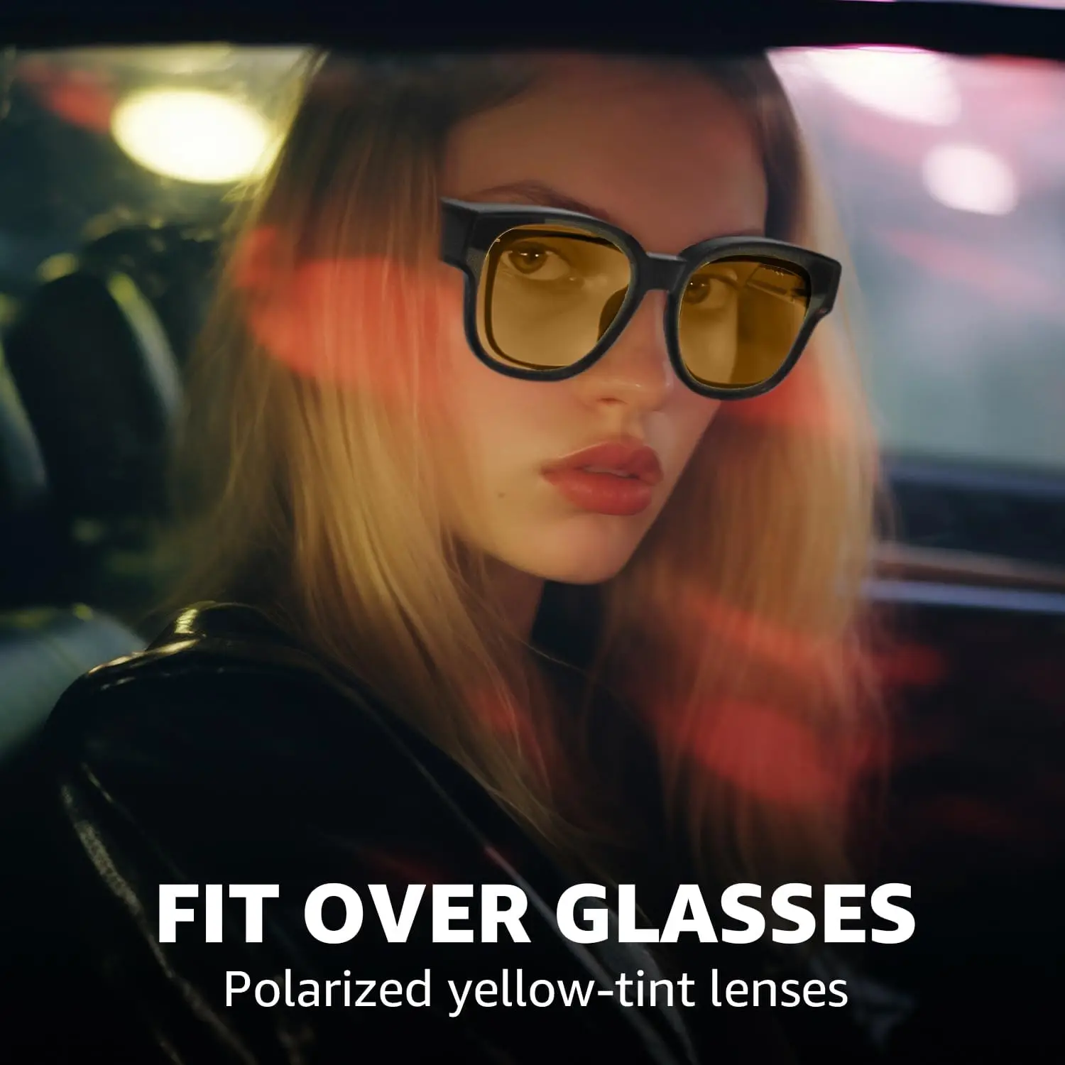 LVIOE Fit Over Night Vision Driving Glasses for Women Anti Glare Polarized Yellow Lenses Wear Over Glasses LN8001