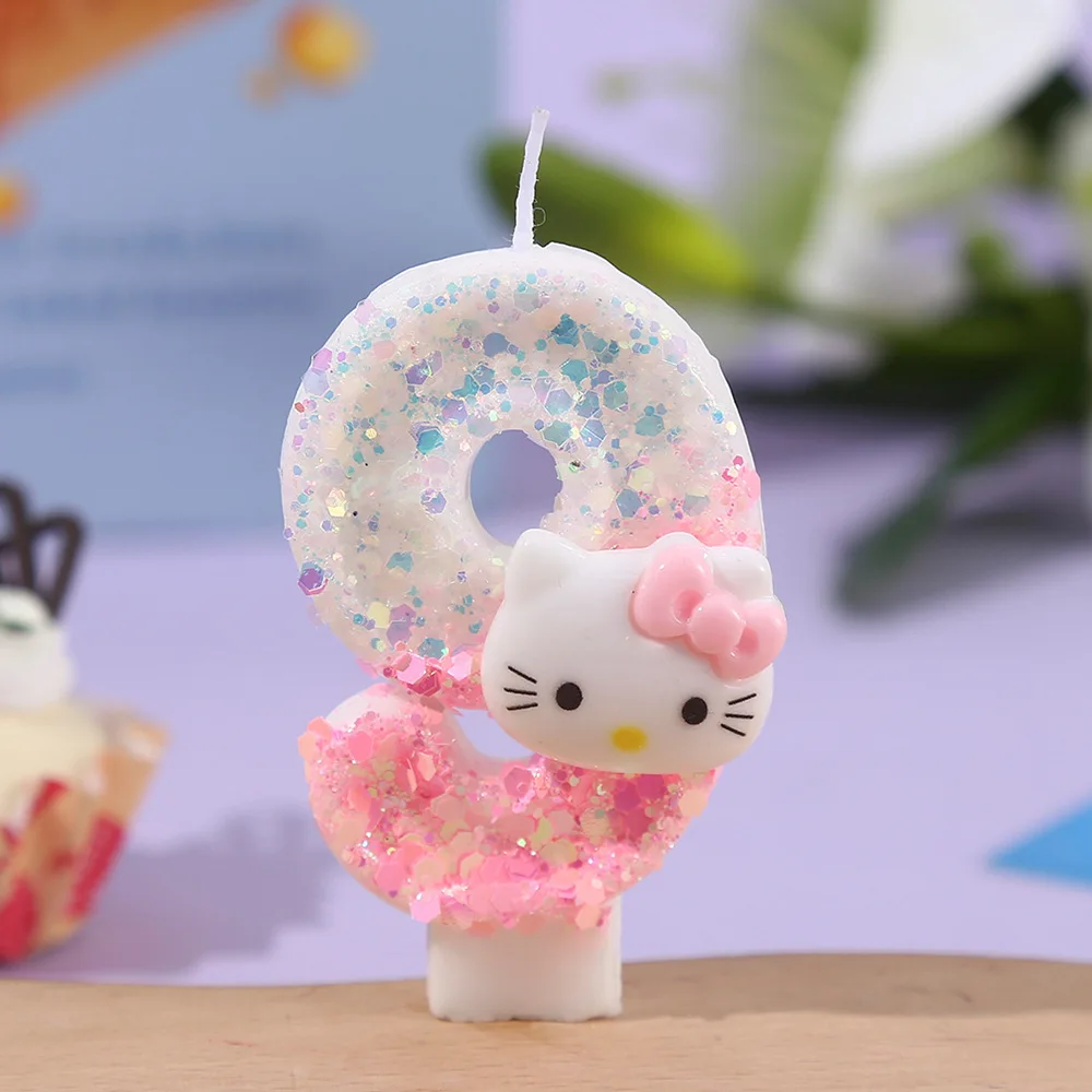 Sanrio Hello Kitty velas de pastel de cumpleaños lindos dibujos animados Anime número 0-9 velas decoración de ambiente Idea Kawaii regalos de vacaciones