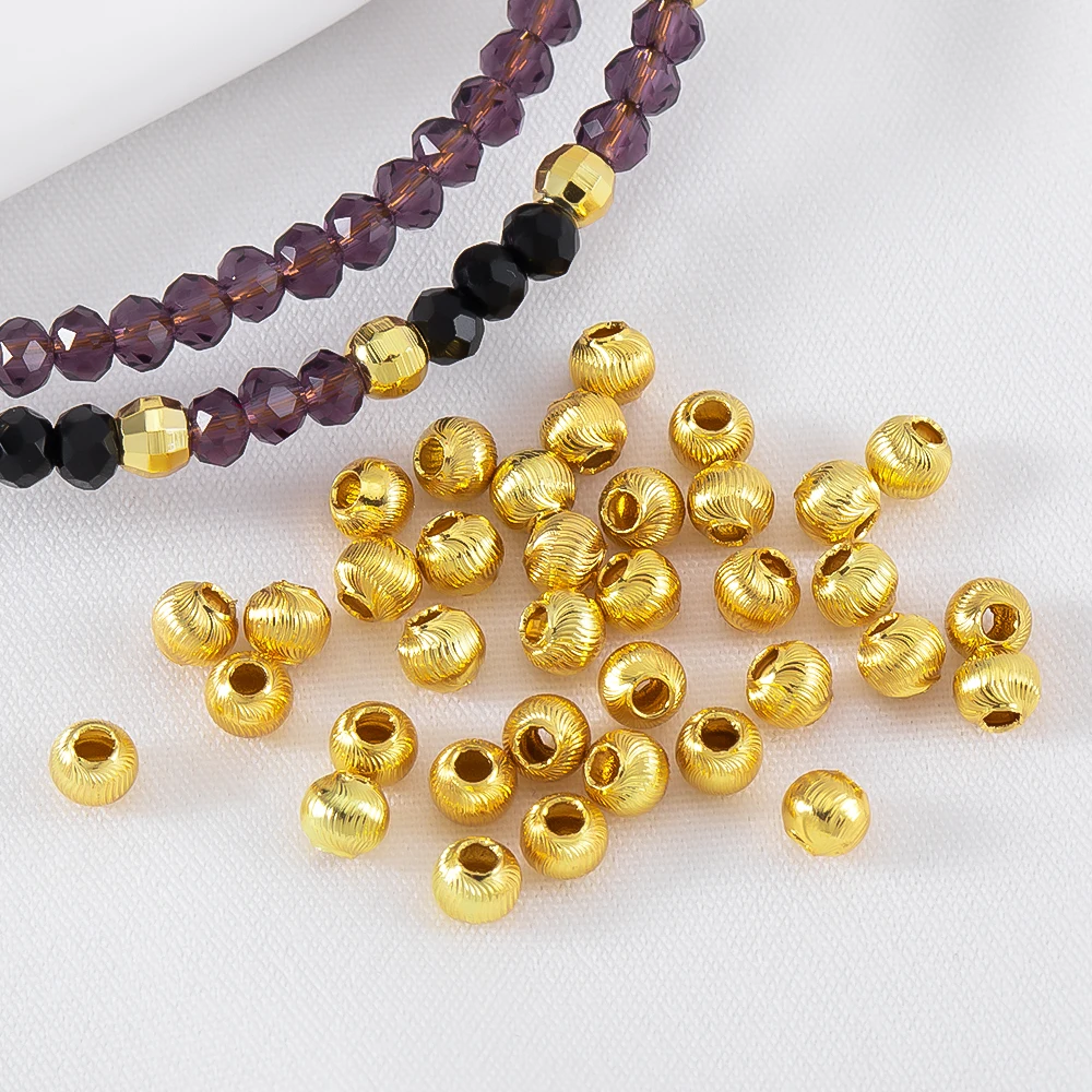 10Pcs 50pcs 3mm 4mm 18K Plated Brushed Copper Pumpkin Round Spacer Beads for DIY Jewelry Making Bracelet Necklace Accessories