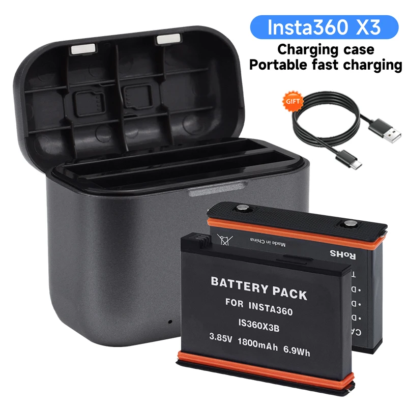 PALO 1800mAh Insta360 X3 Battery + LED 2-Slots Charger with Type-C Port For Insta360 One X3 Battery IS360X3B Insta 360 X3 Camera