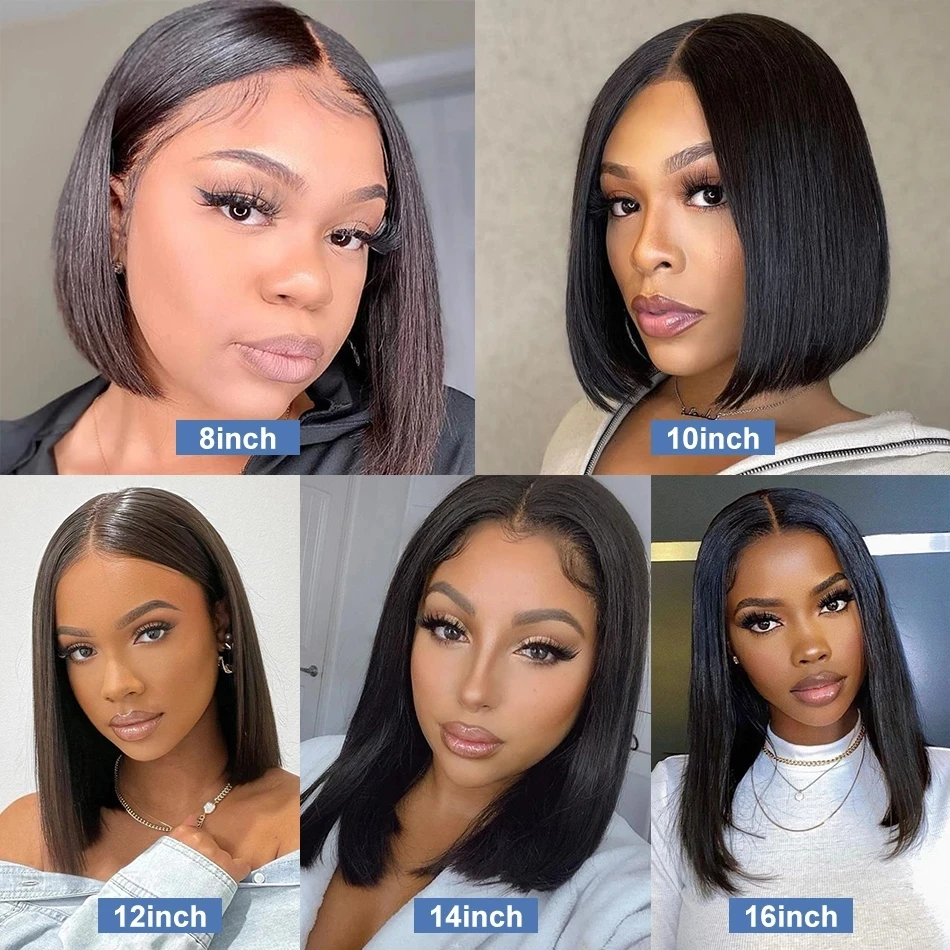 13x5x1 Transparent Shor Bob Wig Lace Frontal Human Hair Wigs With Baby Hair Middle Part Virgin Wig For Black Women 5x5x1 Closure