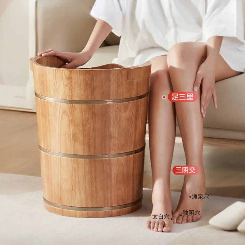 Wooden Pedicure Spa Foot Bath Tub, 50CM Over The Calf Foot Bathtub , Massage Deep Solid Wood with Cover Foot Wash Basin