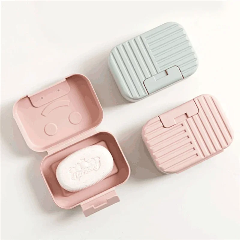 Travel Nordic Style Soap Box Container Bathroom Holder Dish with Lid Leakproof Lockable Plastic Convenient Candy Color Shower