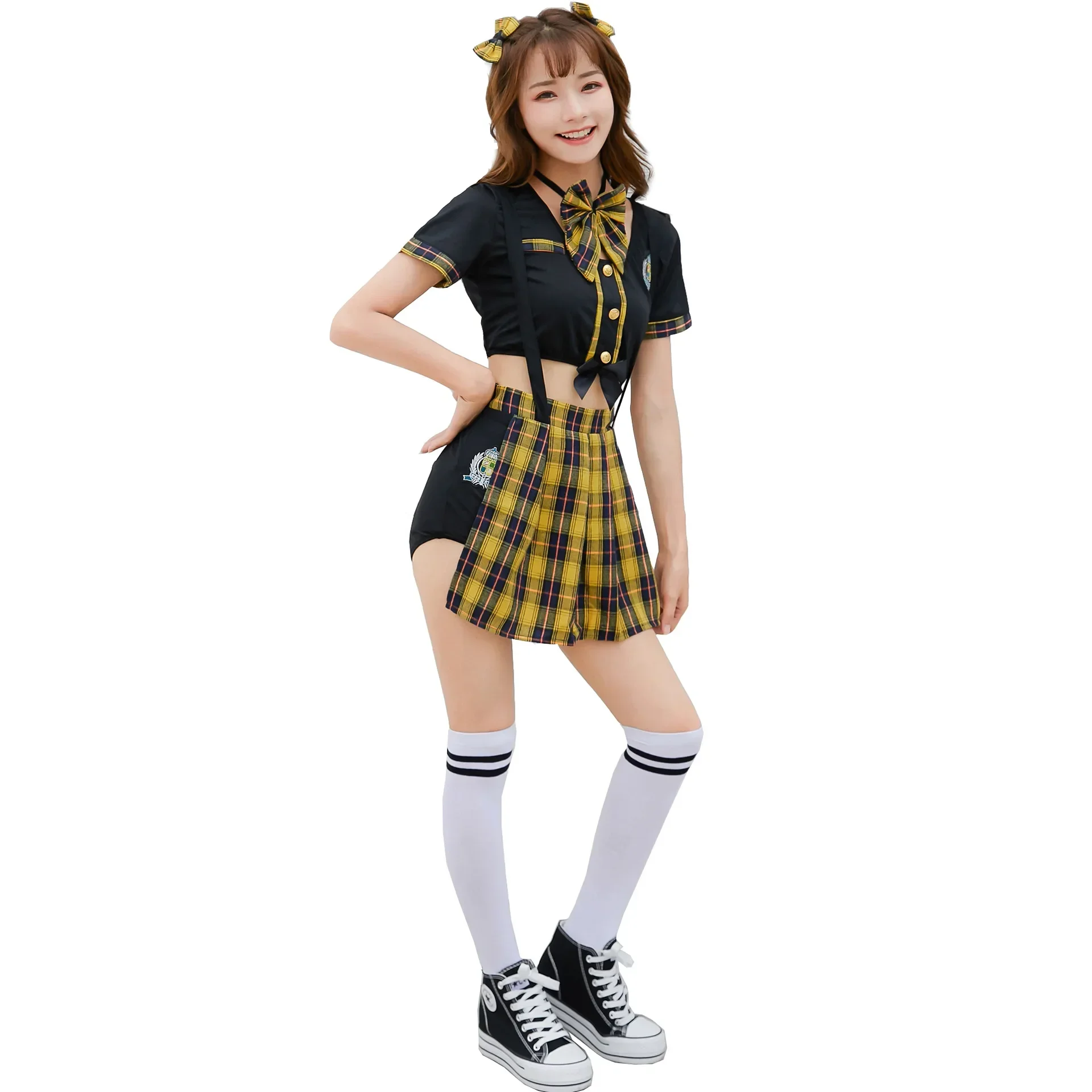 Lightweight Retro Checkered Female Student Cheerleading Outfit