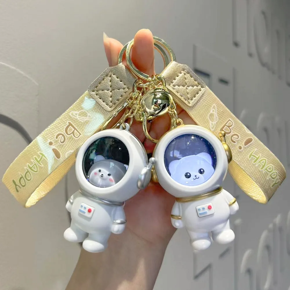 Cute Starry Night Light Astronaut Car Keychain Lovers Light Up Bear Kitten Key Chain Package Pendant Gifts Wholesale Bag Hanging