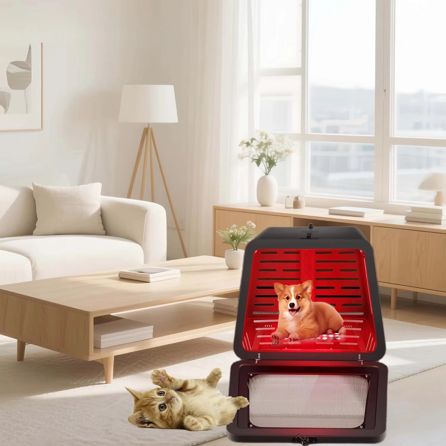 Azure OEM ODM Dog Cat Pet Crate Home Use Red Light Therapy Carrier Kennel with 120 LEDs (630/660/810/830/850nm) Made Metal