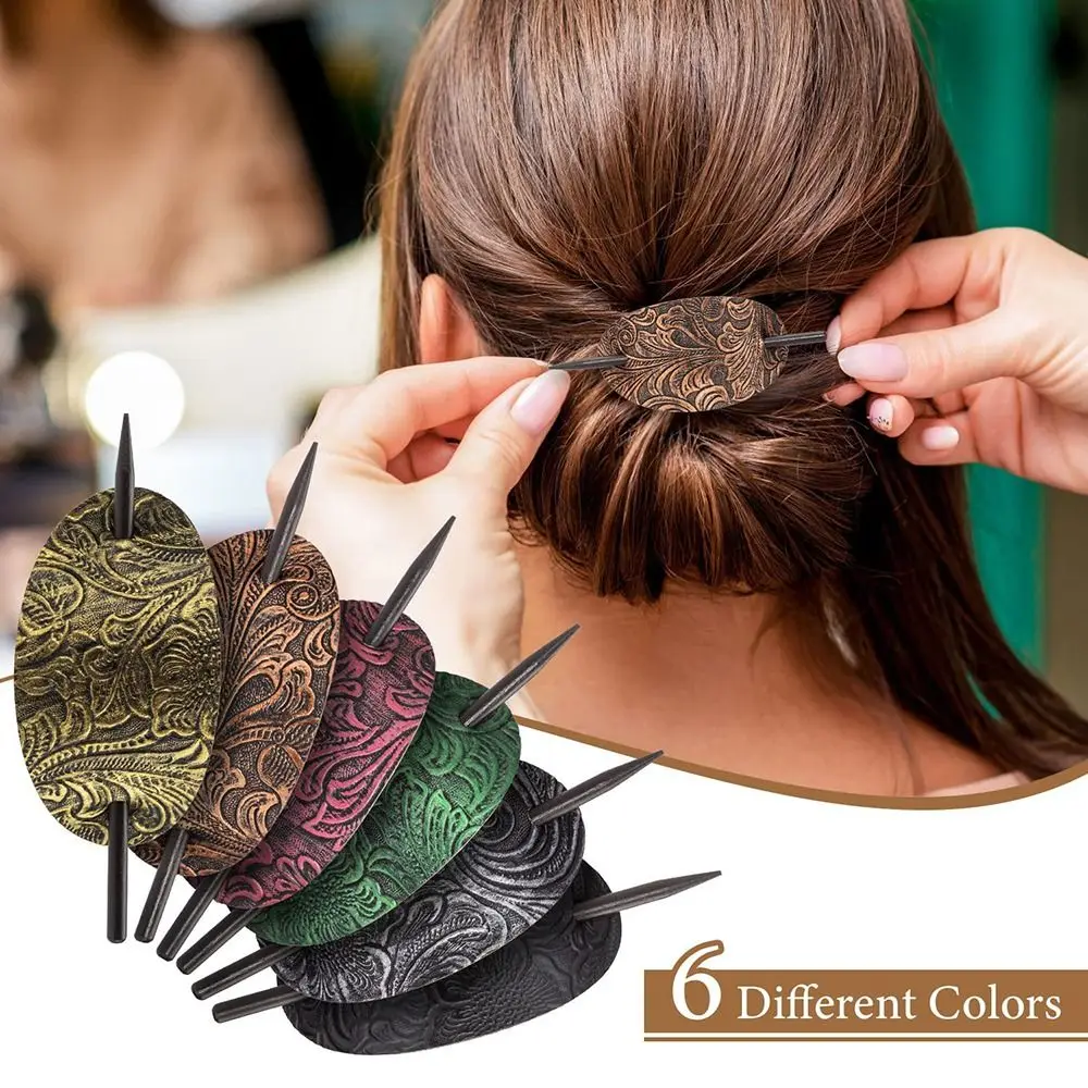 Women Girls Oval Shape Leather Stick Hair Slide Hair Sticks Hair Pins Hair Barrette Hair Tie