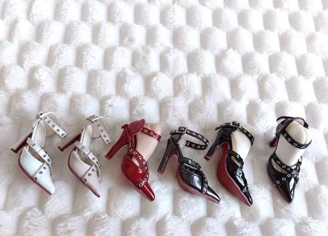 D09-P851 ręcznie robione zabawki dla dzieci 1/4 DFH MSD MDD buty dla lalek bjd czerwono-czarne szpiczaste buty na wysokim obcasie 1 para