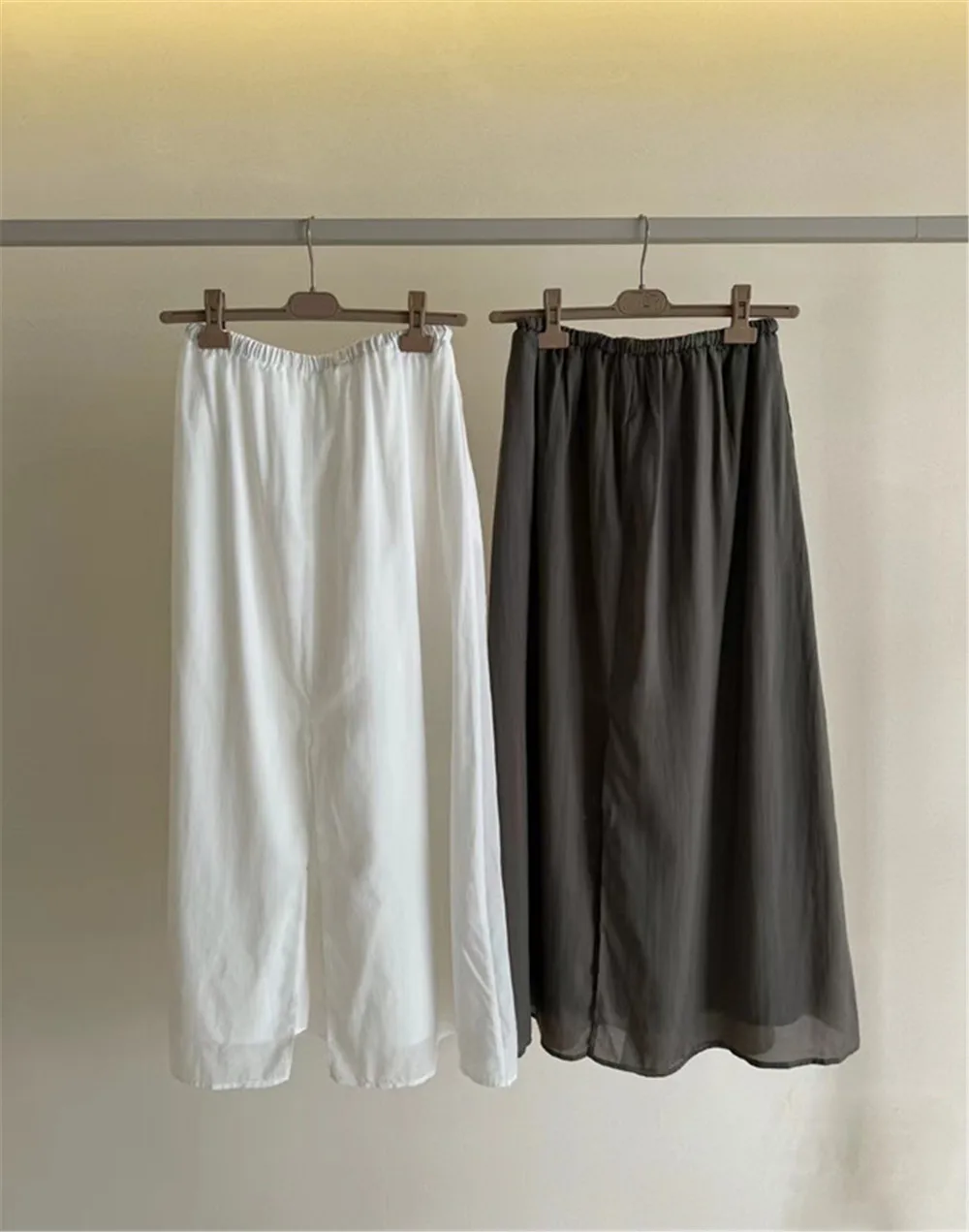 Women's Drawstring Elastic Waist Loose A-Line Skirt Front And Back Split Skirts High-Quality