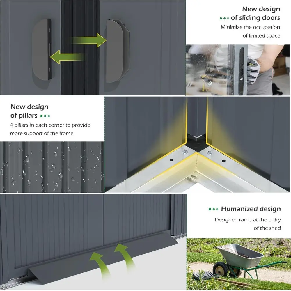 14x12 Metal Outdoor Storage Shed with Sliding Door - Large Backyard Tool Storage Cabinet Clearance