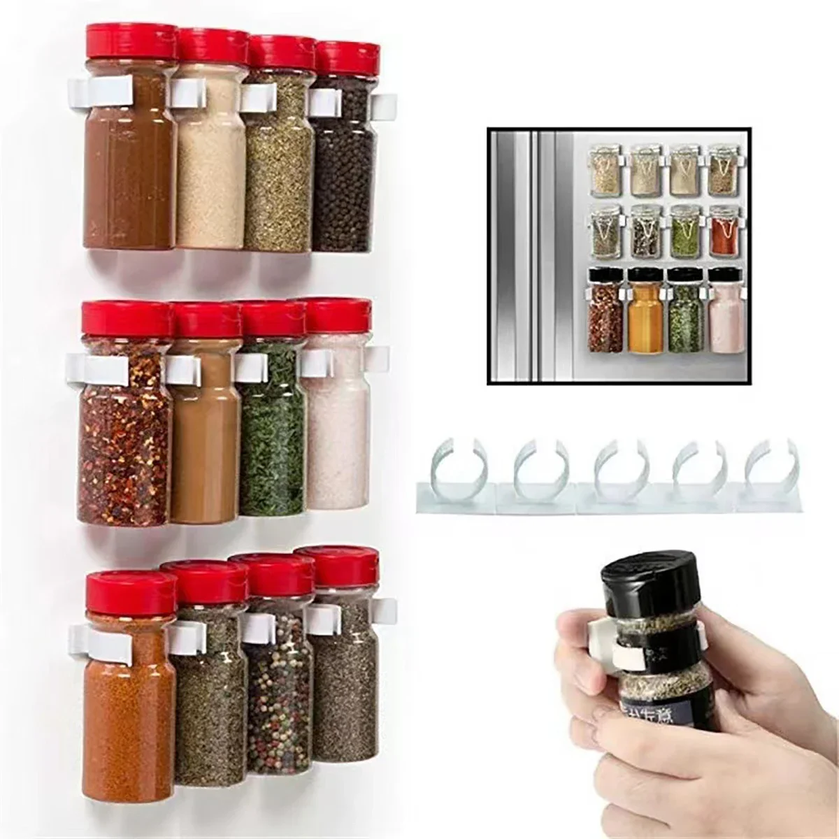

1/3PCSNo-Punch Spice Rack Storage Plastic Storage with 3.5cm Hooks No-Punch Paste Neatly Storing Spice Bottles for Kitchen Use