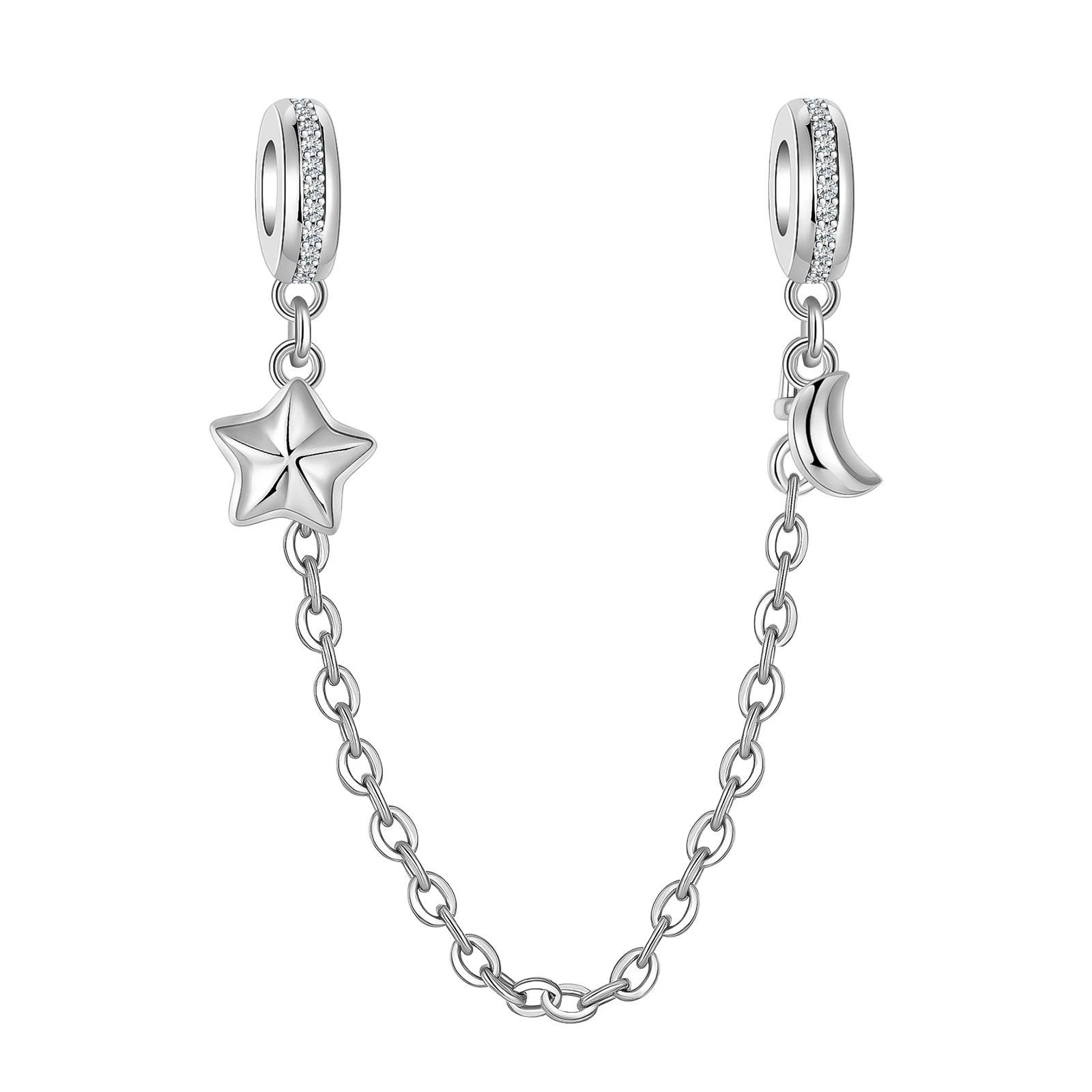 

925 silver star moon boutique fashion safety chain fit pandora original bracelet charm beads necklace Diy female jewelry