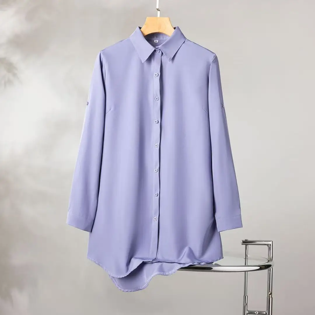 

Spring Autumn Solid Long Shirt Women Blouse Long Sleeve Tops Loose Korean Fashion Shirt Coat Sunscreen Clothing