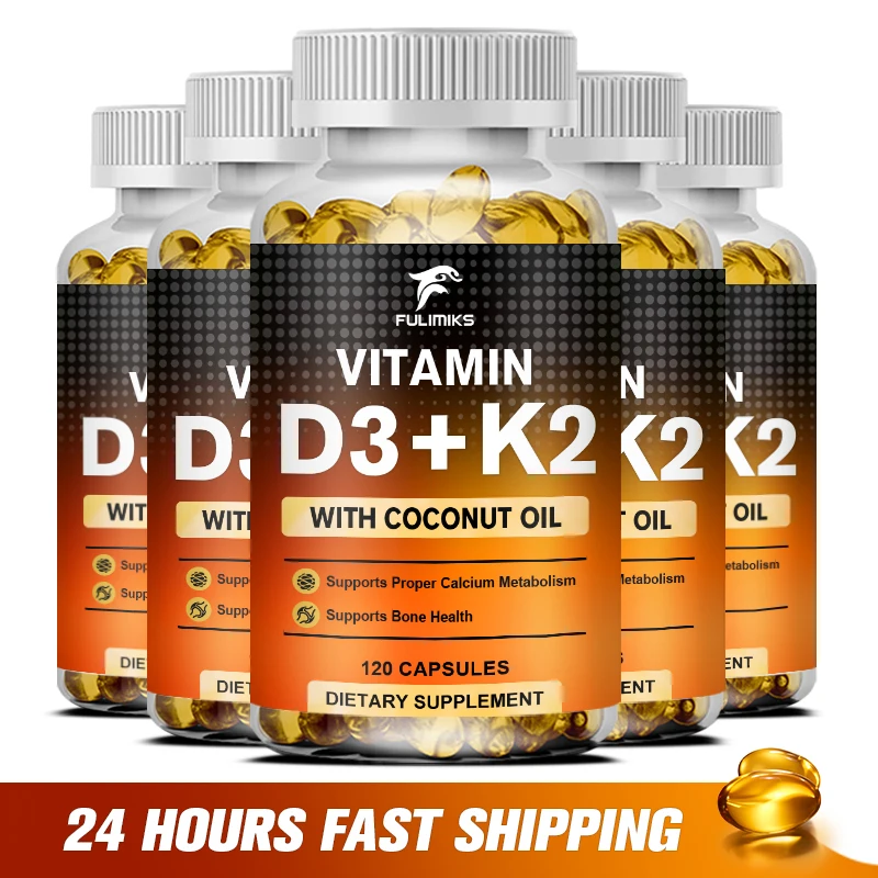 

Витамин D3 + K2 Капсулы, Витамин D3 способствует сильных костей, Впитывание кальция, Зубы, Сердце, Совместное здоровье сердечно-сосудистой системы