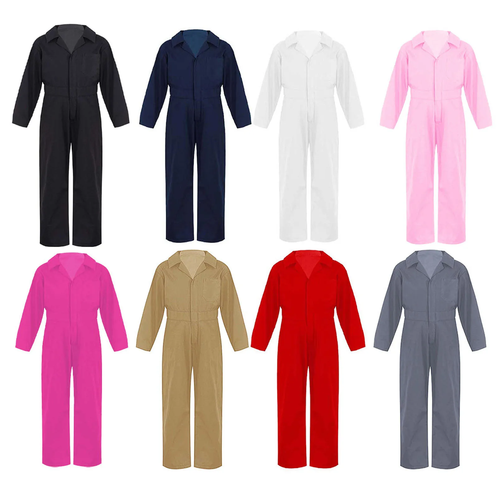 6-16Y Thời Trang Bé Trai Áo Liền Quần Jumpsuit Nhảy Đường Phố Trình Diễn Trang Phục Nữ Dài Tay Turndown Cổ Áo Dây Kéo Playsuit Dạo Phố