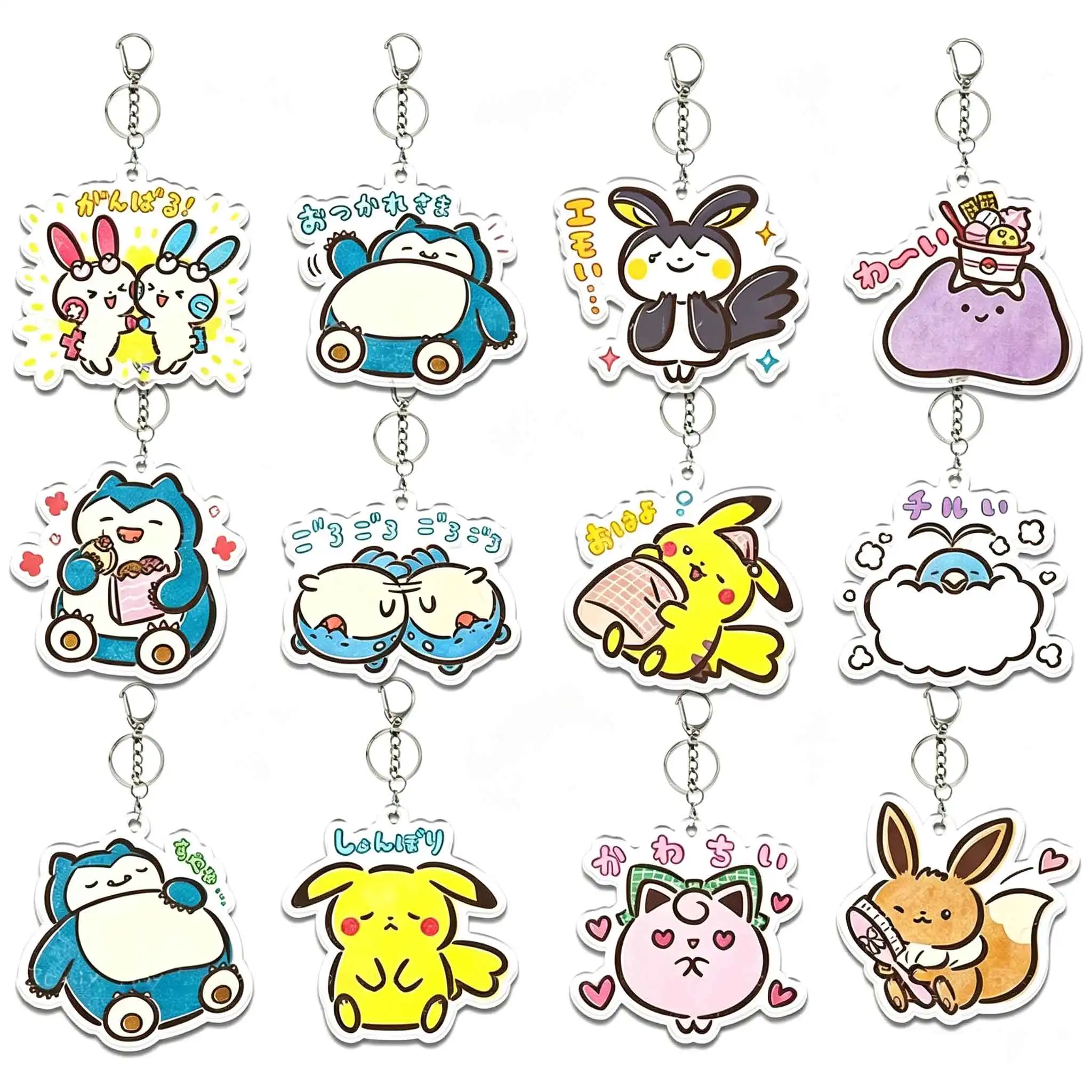 Anime Snorlax Piplup Eevee Bunnelby Transparent Acrylic Keychain Cute Cartoon Backpack Pendant Decor Gift Fashion Accessories