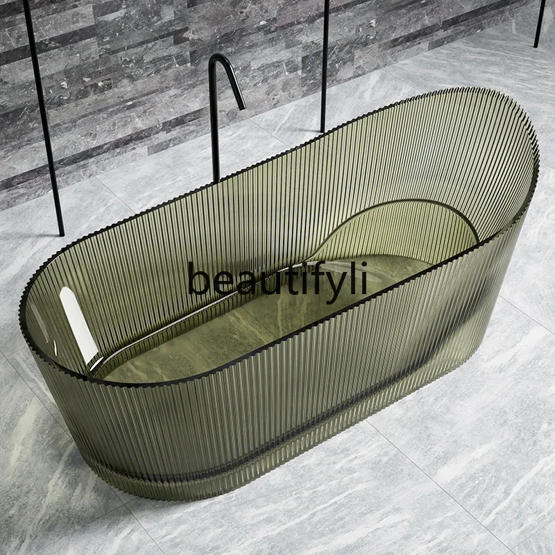 AVertical stripe transparent resin bathtub Household freestanding bathtub Hotel B & B Designer Original bathtub