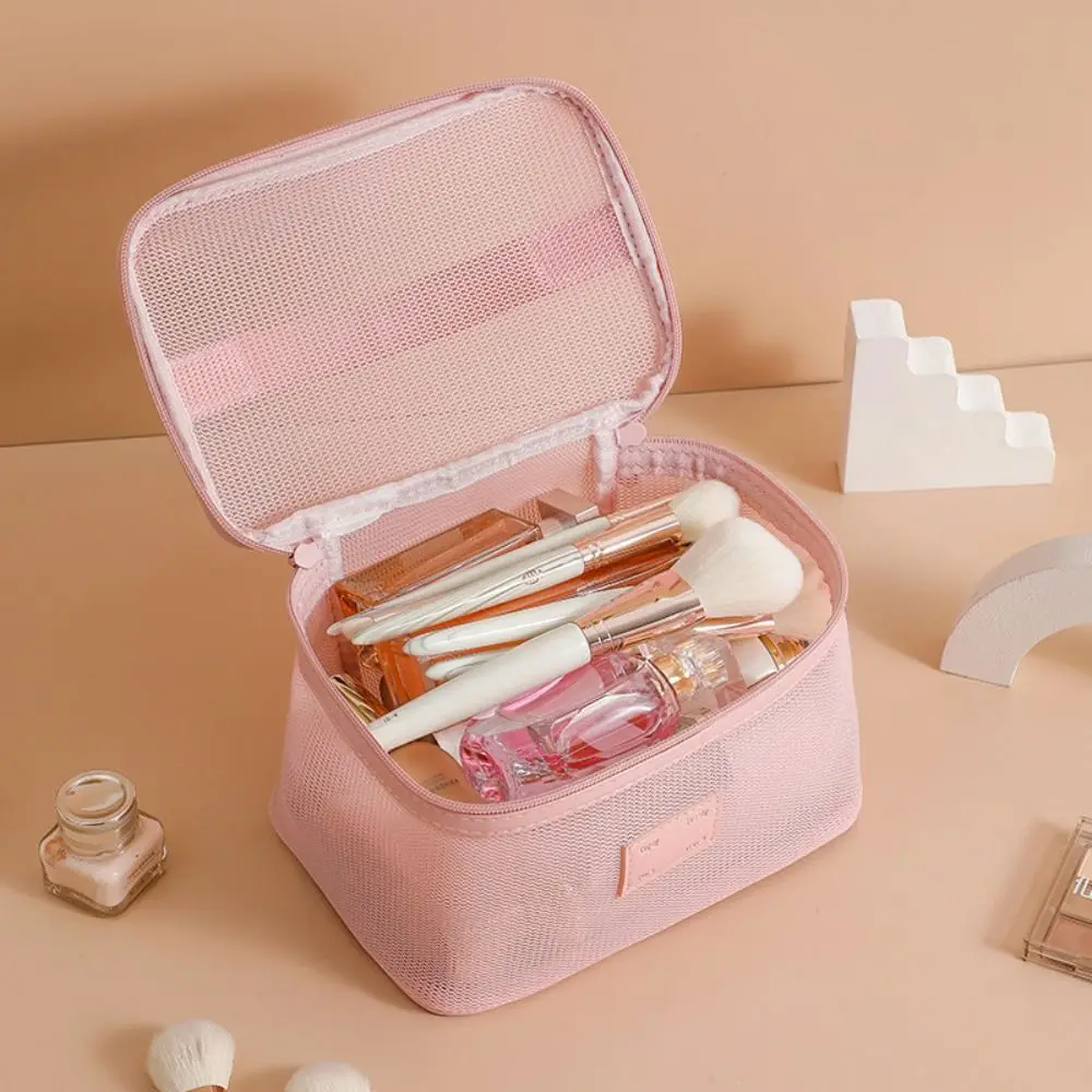 

Portable Mesh Handheld Makeup Bag Lightweight Zipper Storage Toiletry Bag Large Capacity Square Cosmetic Cases