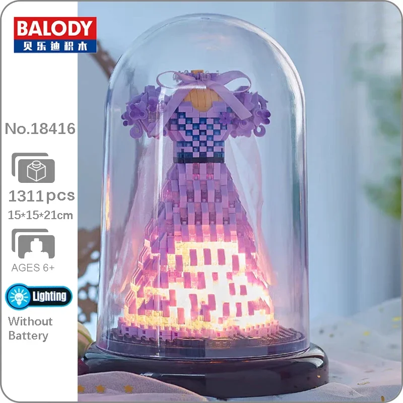 

Balody 18416 Purple Bow Flower Wedding Dress LED Light Display Case Mini Diamond Blocks Bricks Building Toy For Children In Box