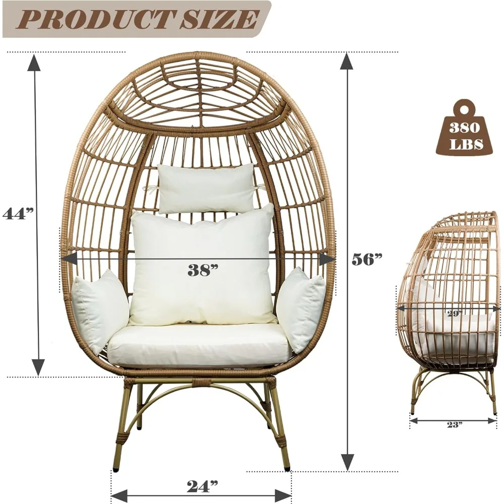 Wicker , Patio Egg Chair Indoor, All-Weather Oversized Rattan Egg Lounge Chairs for Living Room, Balcony, Backyard