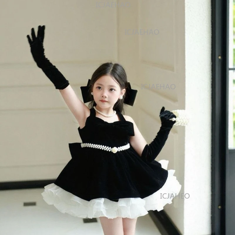 2026 Kids Sweet Baby Girl Birthday  Black Fashion Lolita Tutu Pageant Party Gown OutfitDress Costume Children Princess Style