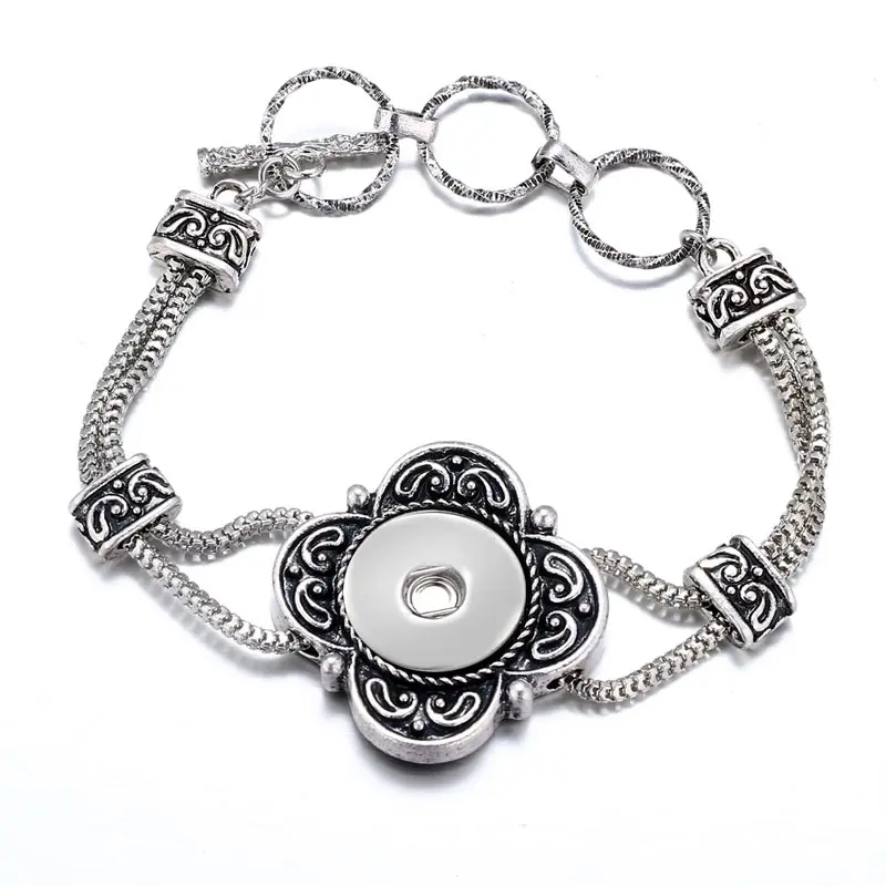 Fashion Flower pattern rhombus metal snap bracelet 24CM adjustable fit 18MM snap buttons snap jewelry wholesale SG0005