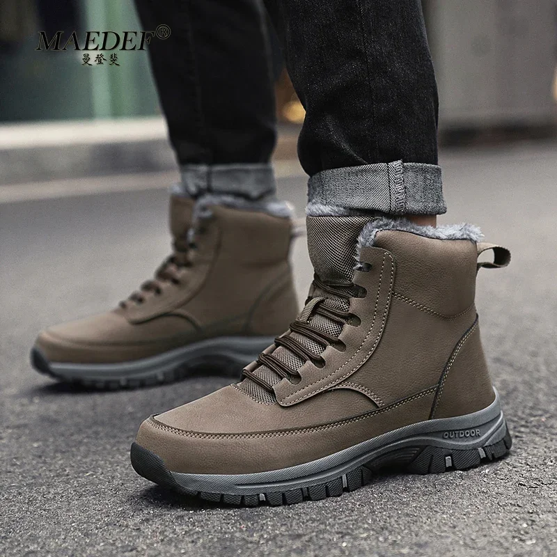 MAEDEF Super Warm Winter Boots Outdoor Hiking Men Boots Snow Antiskid Waterproof Boots Men's Shoes Winter High Top Cotton Shoes