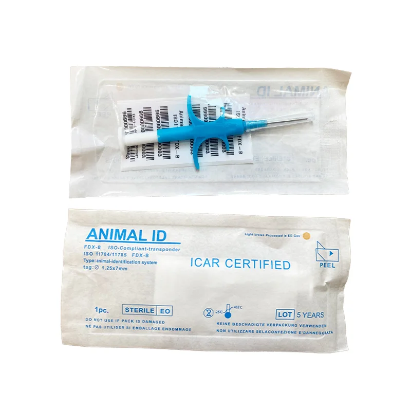 100pcs injection microchip ICAR 1.25x7mm Nano chip Parylene coating 134.2khz RFID glass tag with injector for animal tortoise