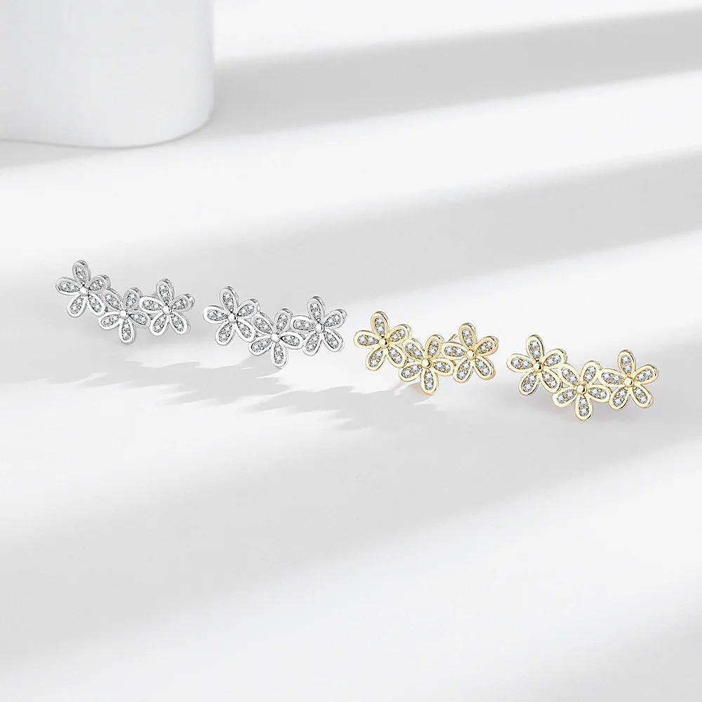 

Серьги-гвоздики из стерлингового серебра 925 пробы в форме цветка ромашки для женщин, сверкающие серьги-гвоздики с фианитами в виде цветов, милые повседневные украшения, подарки