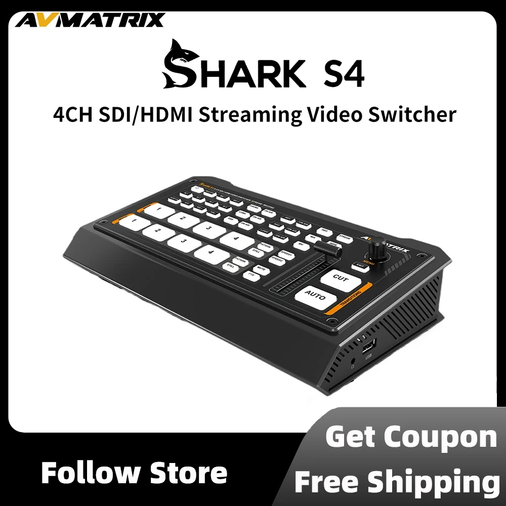 

Avmatrix SHARK S4 4CH SDI HDMI Inputs Multi-Format Streaming Video Switcher With Audio Mixer