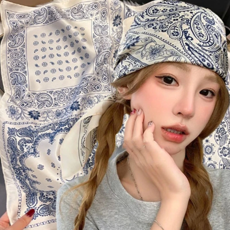 

Korean Silk Cashew Print Headscarf Black Blue Hair Scarf Versatile Head Wrap Waist Belts Kerchief Fashion Daily Use Accessories