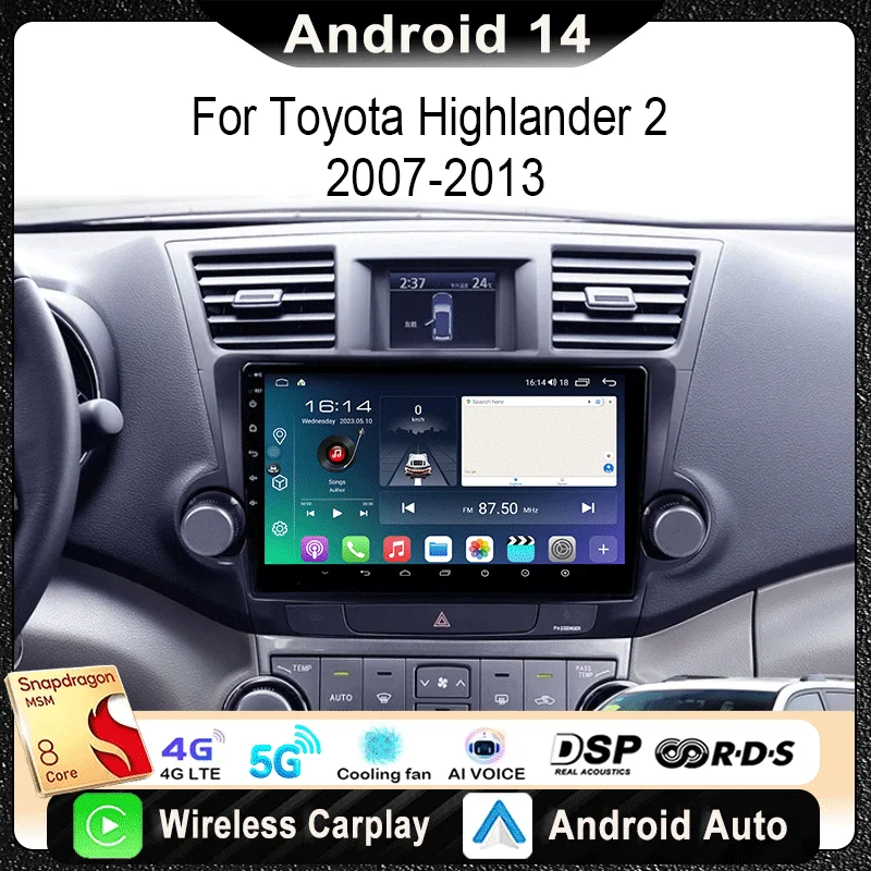 

For Toyota Highlander 2 XU40 2007 - 2013 Car Radio Multimedia Video Player Navigation Stereo GPS Android 14 wireless Carplay DSP