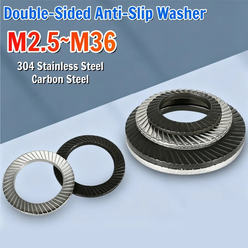 Black Carbon Steel/304 Stainless Steel Locking Washer with Doule Faced Printing M2.5~M36 Double-Sided Toothed Anti-Slip washers
