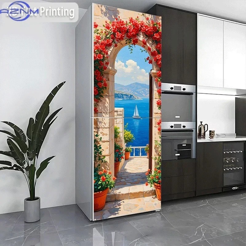 2D Pattern Printed Kitchen Refrigerator Sticker 23.62x70.87inch, 