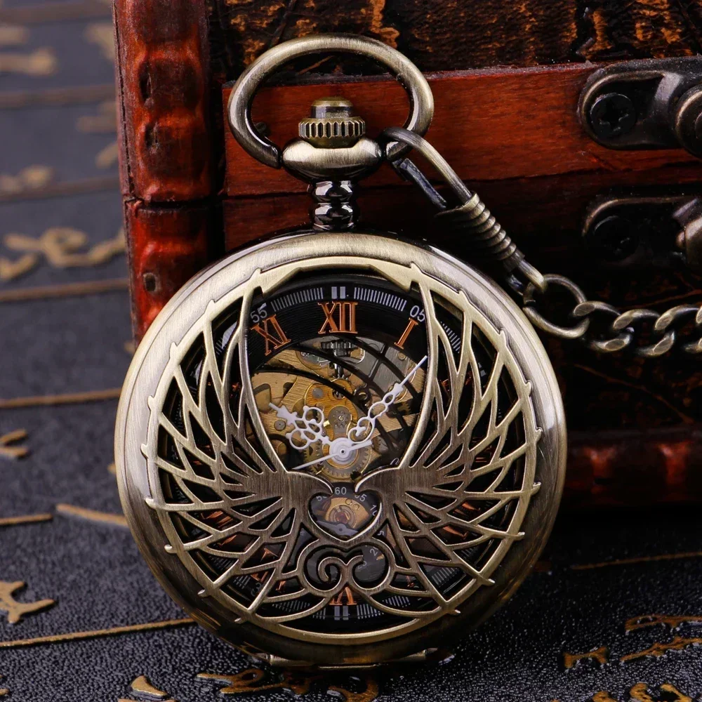 Luxury Vintage Steampunk Mechanical นาฬิกาพ็อกเก็ตนาฬิกา Hand Winding กระเป๋าจี้นาฬิกาตัวเลขโรมัน Dial คู่มือนาฬิกา