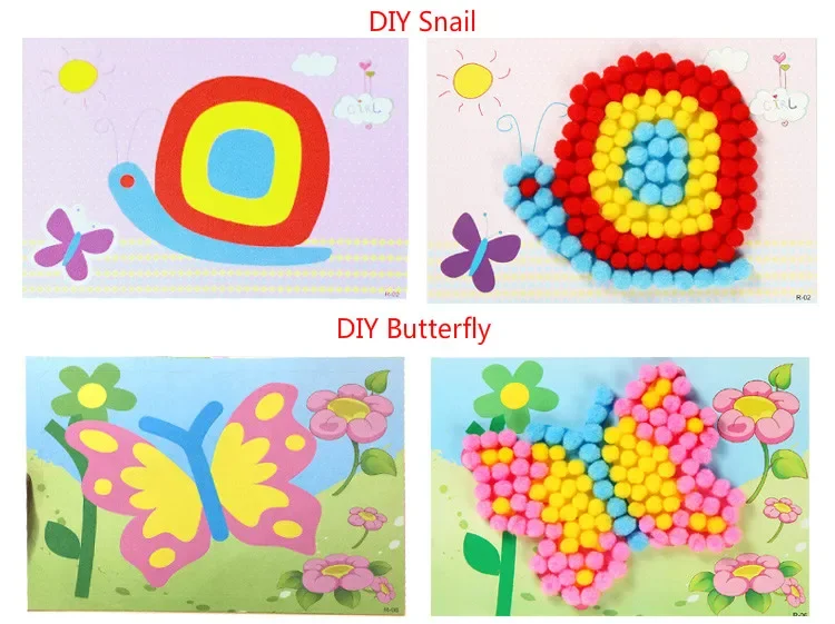 Clearance!!!1pc Random Baby Kids Plush Ball Creative DIY Painting Stickers Children Cartoon Educational Handmade Drawing Toys