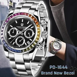 PAGANI DESIGN New Rainbow Circle Quartz Watch 100M Waterproof Stainless steel Luxury Mens Watches AR Sapphire mirror Chronograph