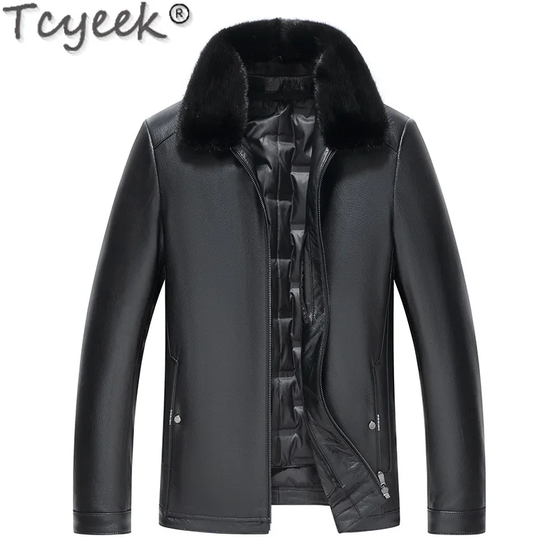 Tcyeek Genuine Leather Jacket Men Winter Jackets Warm Goatskin Down Coat Mens Clothing Mink Fur Collar Jaqueta De Couro 2024