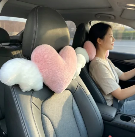 Heart-Shaped Car Headrest Plush Love Neck Pillow Seat Universal Lumbar Pillow Support Accessories Back Car Cushion