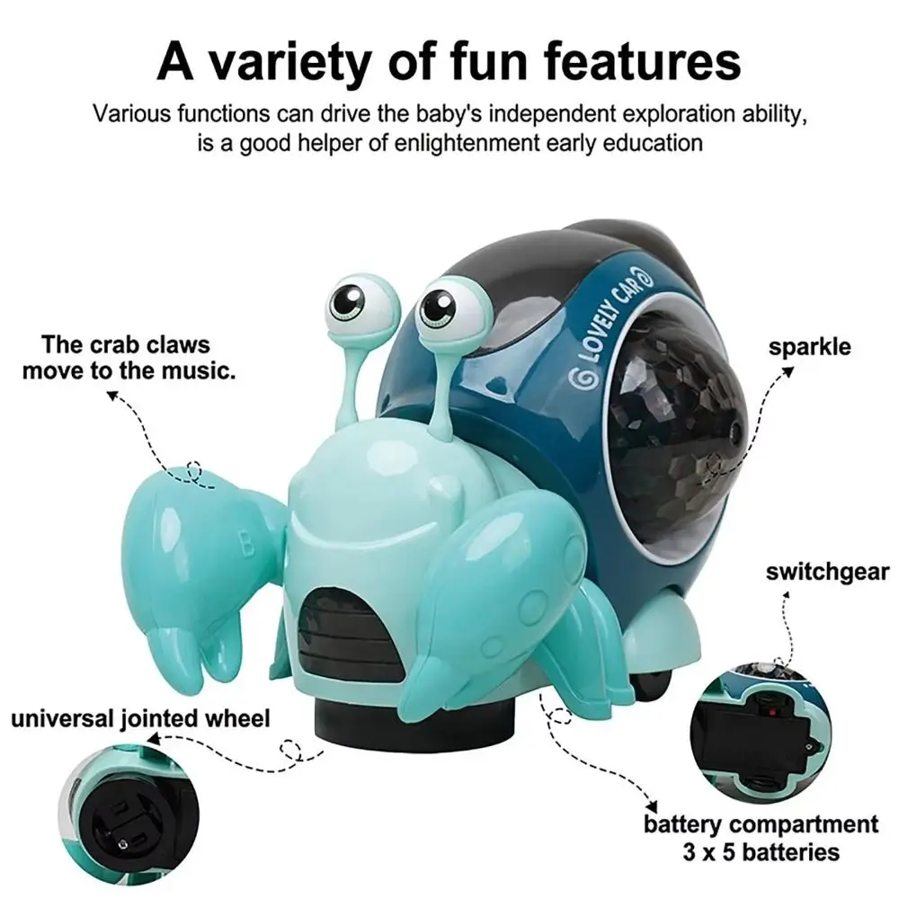 

Пластиковый светодиодный светящийся краб-робот для раннего развития, танцующий, движущийся, светящийся улитка-краб для игр на животе
