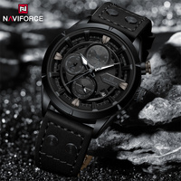 NAVIFORCE Men Watches Waterproof Genuine Leather Band Military Sport 1/10 Second Chronograph Date Quartz Wristwatch Reloj Hombre