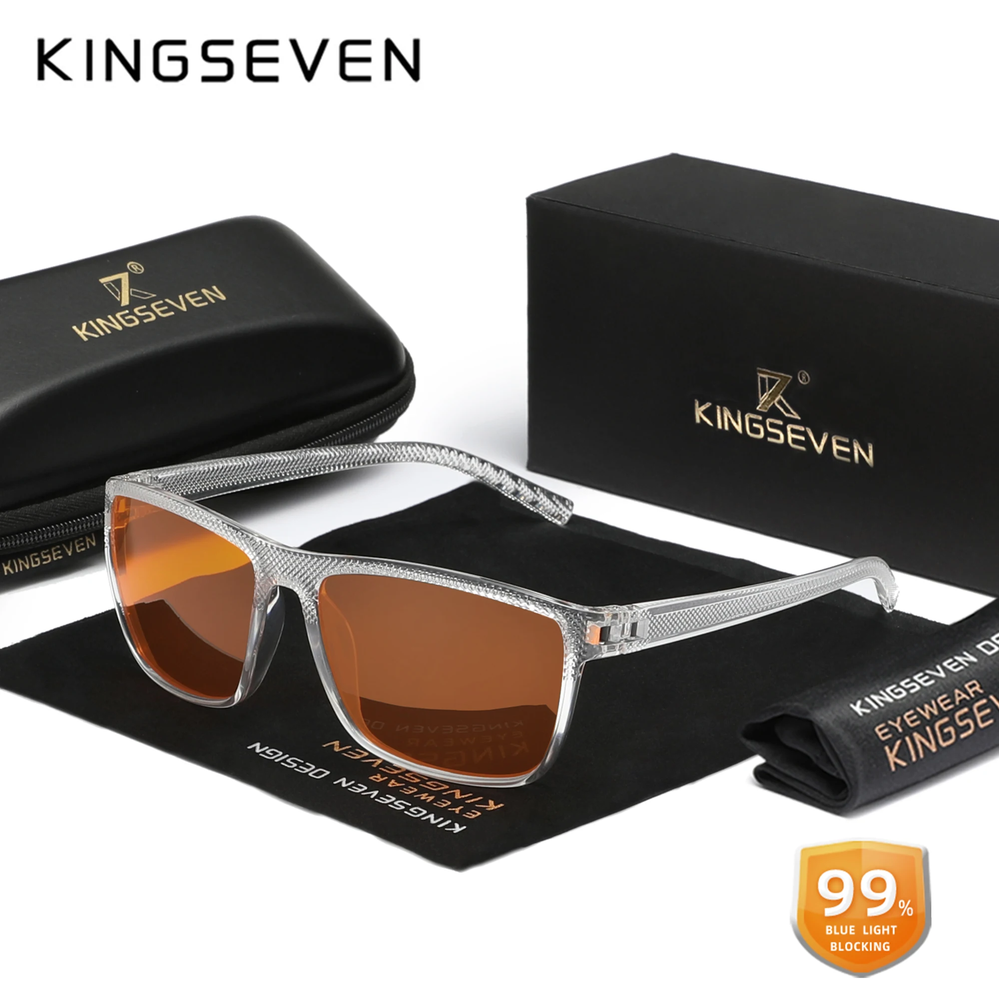 KINGSEVEN Brand 99% Anti-Blue Ray Glasses Eyeglasses Men Women Computer Blue Light Blocking Transparent Orange Lens Eyewear