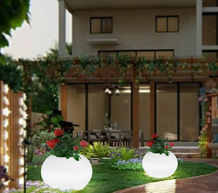 LED Plastic Flower Pot Light Indoor Outdoor Garden Decoration Design Home Garden Flower Pot