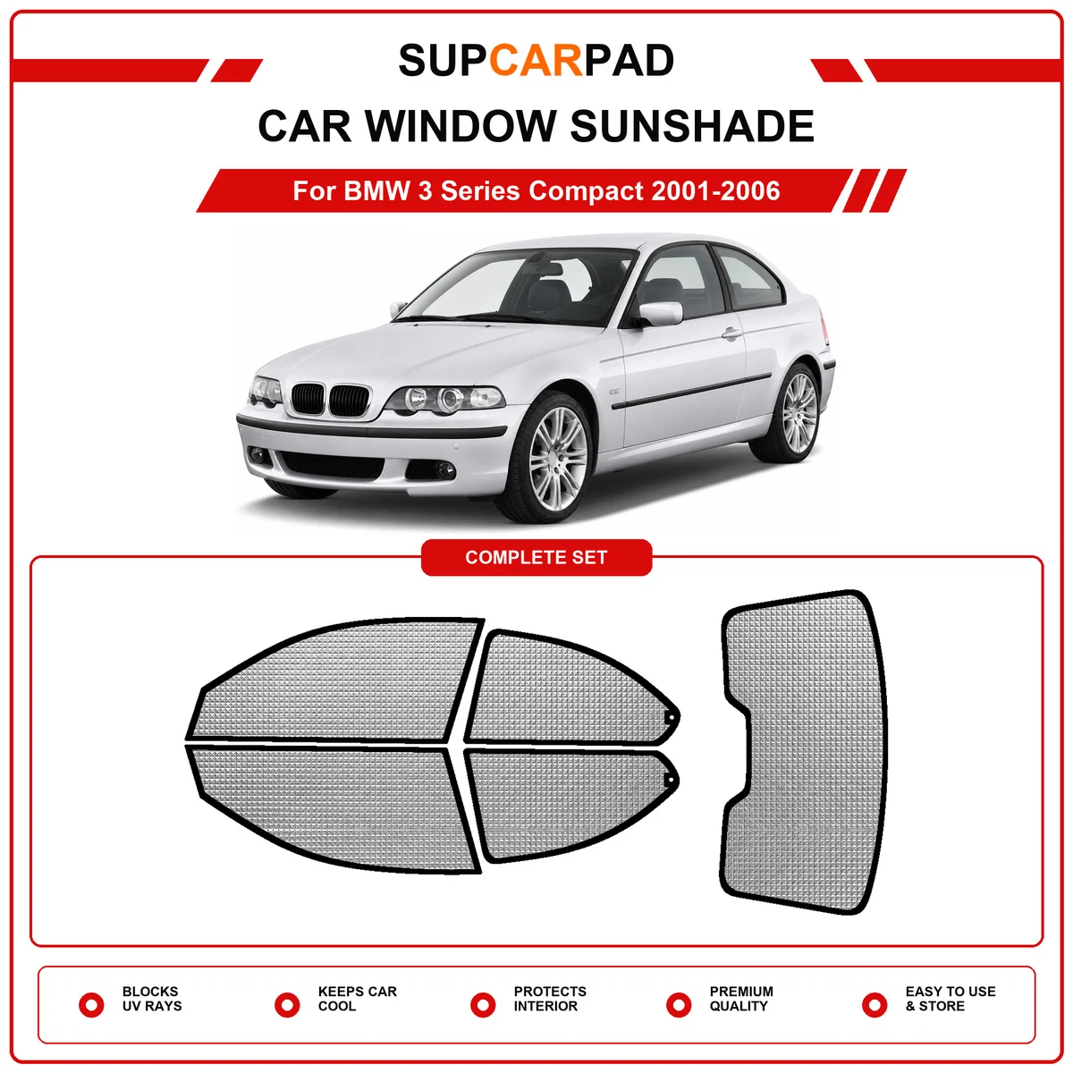 For BMW 3 Series Compact 2001-2006 Pre‑Cut Auto Window Sunshade Anti‑UV Car Sun Visor Protector